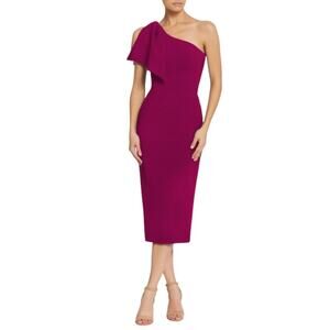 Dress the Population Tiffany One-Shoulder Midi Dress Dark Magenta Large New